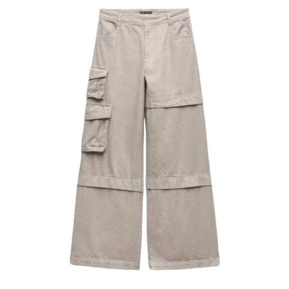 NWT ZARA Extra Long Wide Leg Baggy Cargo Pants SEE DESCRIPTION FOR SIZING INFO - Picture 4 of 14